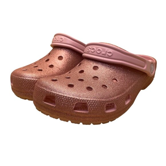 Crocs Girls Rose Gold Glitter Rubber Slip-On Clogs Size 6 - Picture 3 of 7